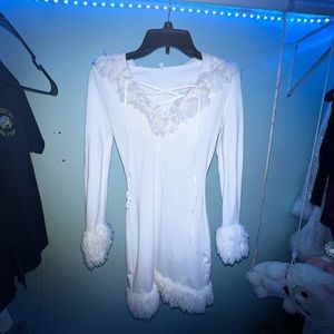 Furry fluffy Hooded Dress, White